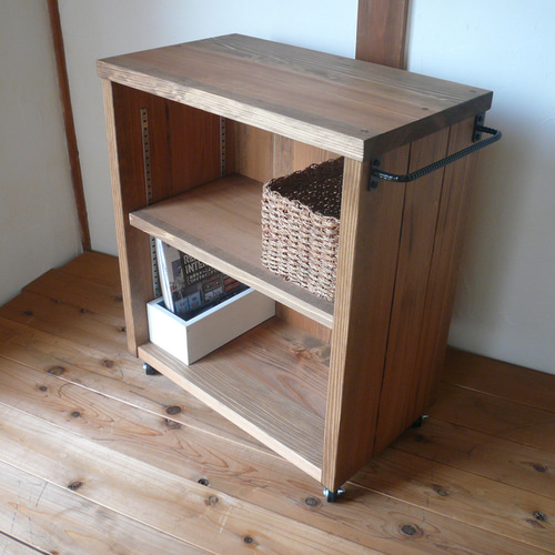 木製 3段シェルフ棚サイドテーブル荷物置きナチュラルハンドメイド