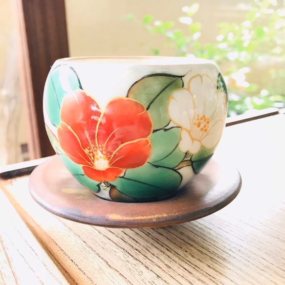 京焼・清水焼 陶あん】玉湯呑み 紅白椿 湯呑み 京焼・清水焼窯元 陶