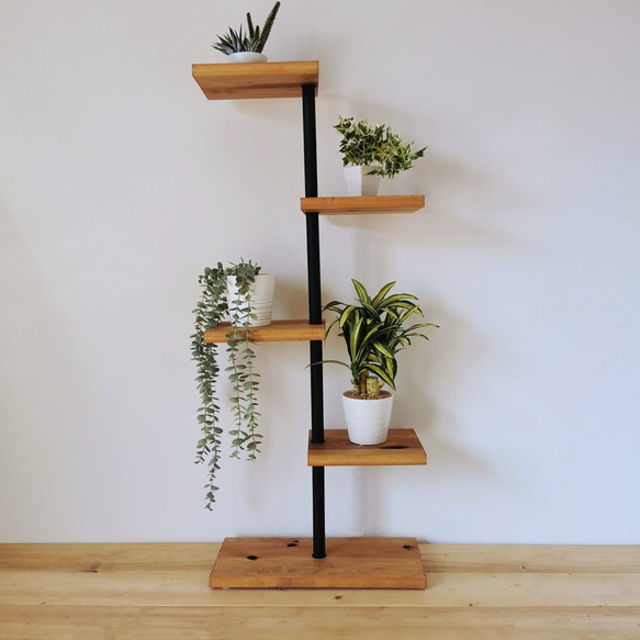 MUKUのスタンドシェルフ 4段タイプ /360度回転 無垢材 / 植木 花台