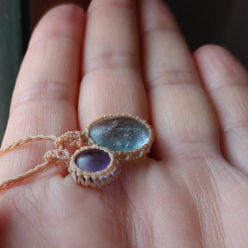 アクアマリンとアイオライトのマクラメ編みネックレス ネックレス