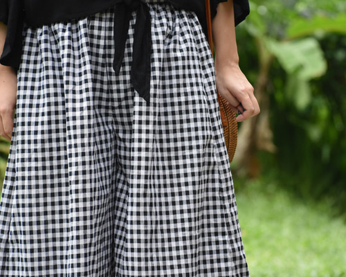 再販】大人のチェック柄ワイドパンツ ＜ブラック＞ キュロット・ワイド