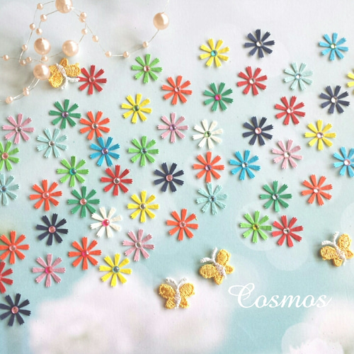 カラフル小さなコスモスクラフトパンチ60枚 シール・ステッカー