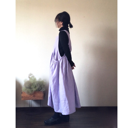 10cm ぬい服 薄紫ストライプエプロンワンピースR 10cm ぬい服 薄紫