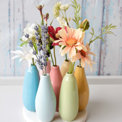 花器付き】カラフル陶器の7つ口花瓶とカラフルフラワーの盛り合わせ