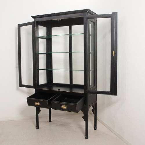 アンティーク調 全面ガラスキャビネット 医療棚 飾り棚 収納 ケビント