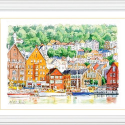 水彩で描く風景画『スイス ベルン旧市街』ジグレ版画 水彩画 A4 記念日