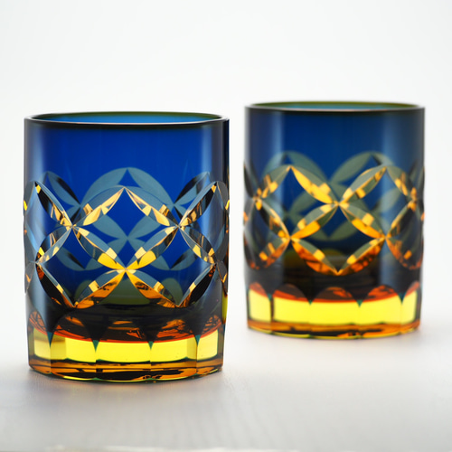 坂上どうぶつ王国紹介】夕焼け猫+七宝紋/切子 【納期60日】 グラス 可