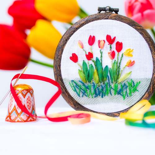 抽象画 チューリップと花 ハンドメイド インテリア アクリル画 BAEZ3