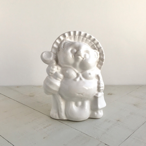 陶置物》ホワイトたぬき・モダン狸（白光沢釉／信楽）［V-11] その他