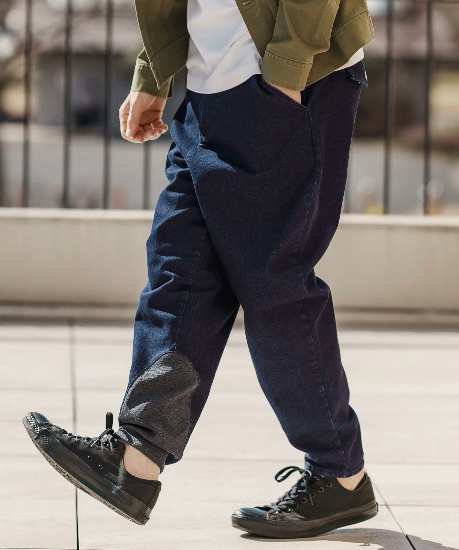 テーパードデニム CAMBIO カンビオ サルエルパンツ裾リブデニムパンツ