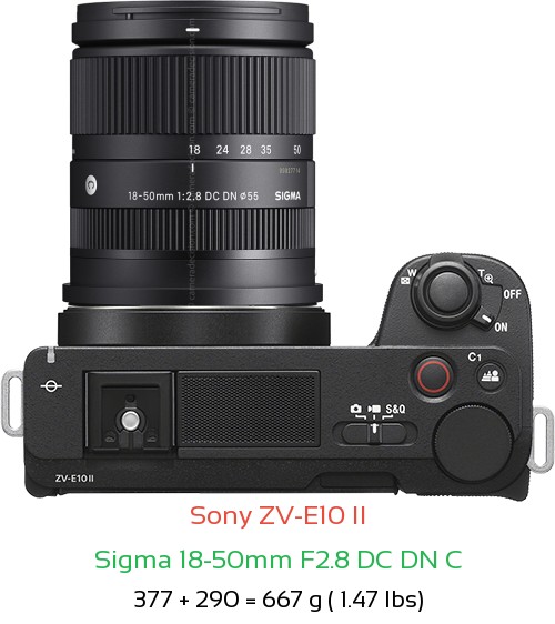 Sigma 18-50mm F2.8 DC DN C Lens Size with E Mount Cameras