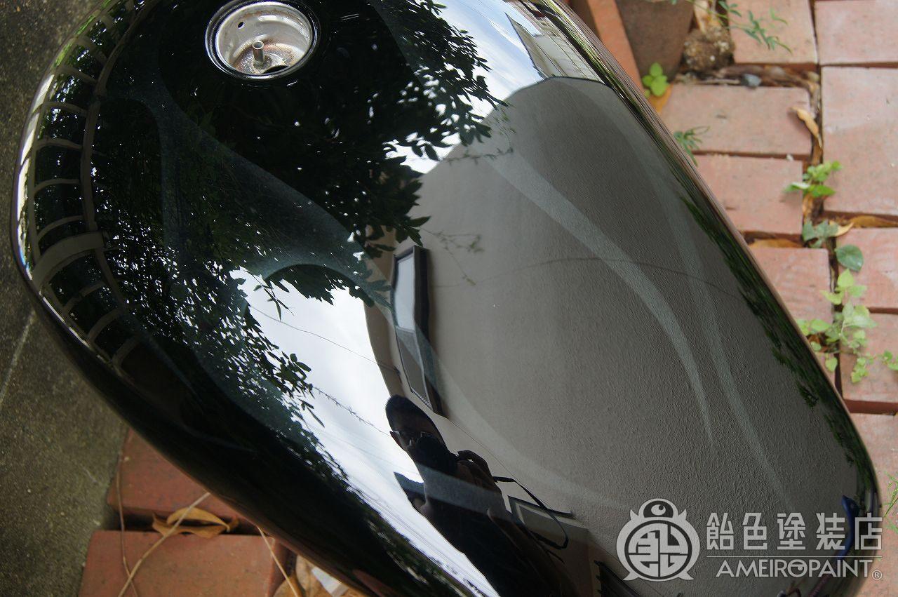 カスタムペイント ハーレー スポーツスターをフレイムスとブルーのロゴ