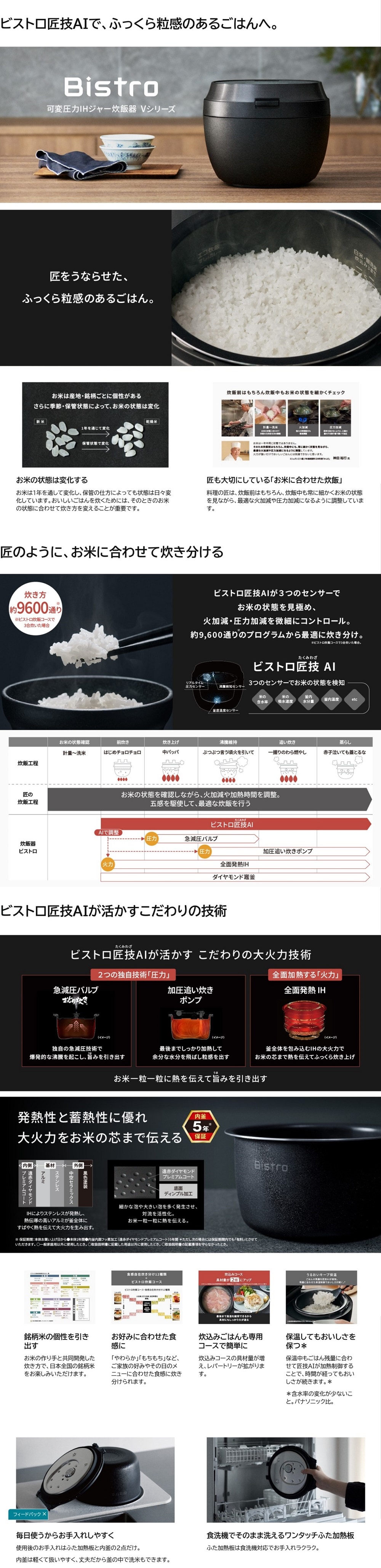 パナソニック SR-V10BB-K 可変圧力IHジャー炊飯器 0.5～5.5合炊き
