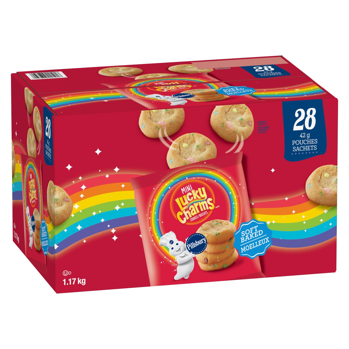Pillsbury Mini Lucky Charms Soft Baked Cookies, 28 x 42g Snack Bags, 1