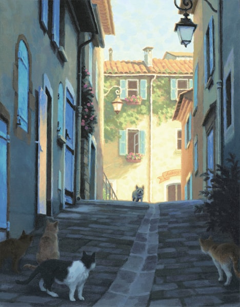 笹倉鉄平 「旧市街の猫たち」シルクスクリーン 旧市街の猫たち