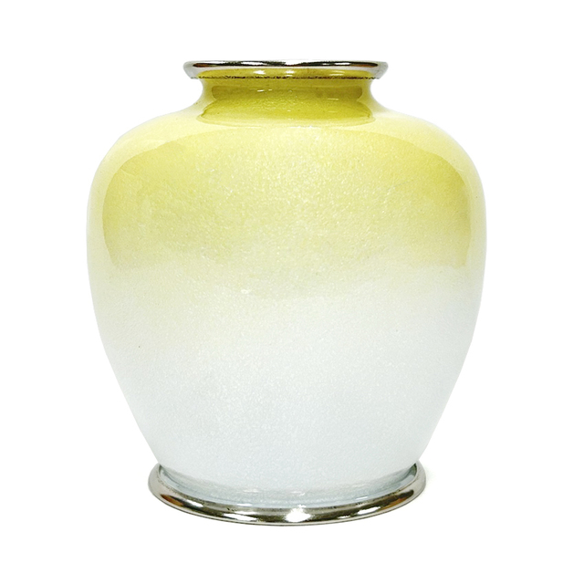 安藤七宝店製、青玉釉唐草文花瓶、一輪挿し、箱付き 安藤七宝店製、