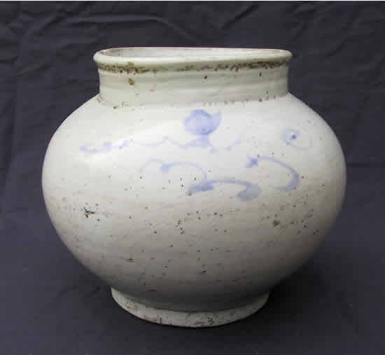 朝鮮美術 李朝白磁染付壺 李朝壷 李朝染付壺 華道具 朝鮮古陶 Q1900