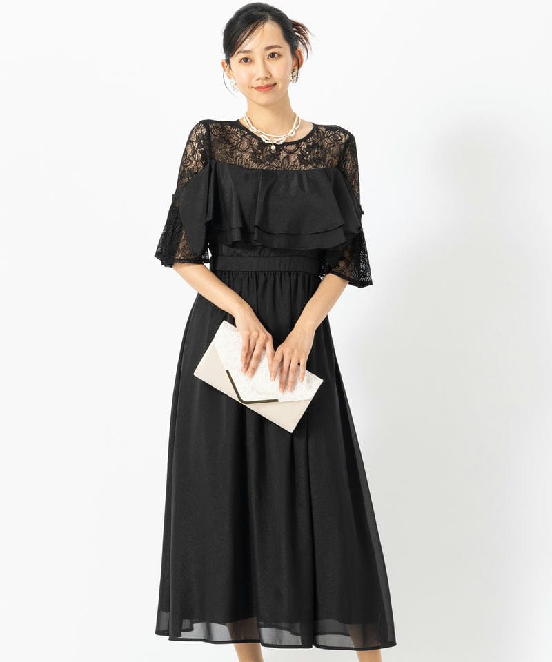 anuans アニュアンス エンブロイダリーレースケープセットドレス