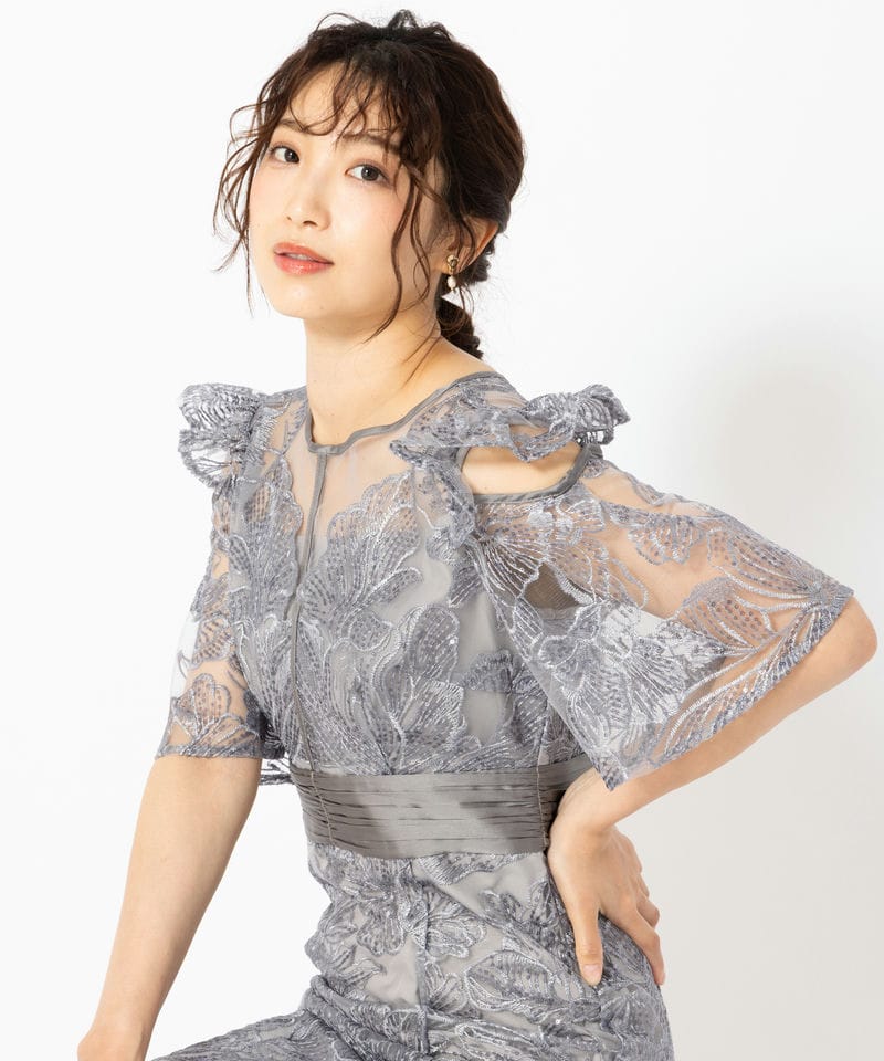 Leja レジャ フラワーレースシアーフリルマーメイドドレス ブルー系