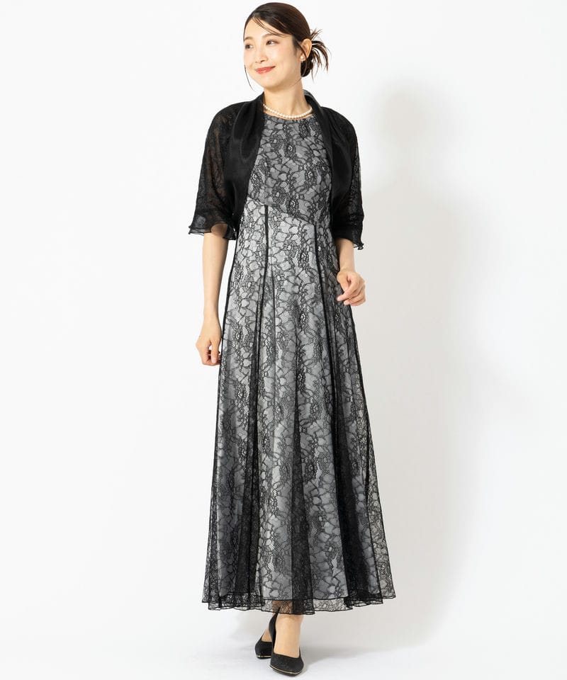 SNIDEL スナイデル ボリュームフレアレースドッキングドレス ブラック
