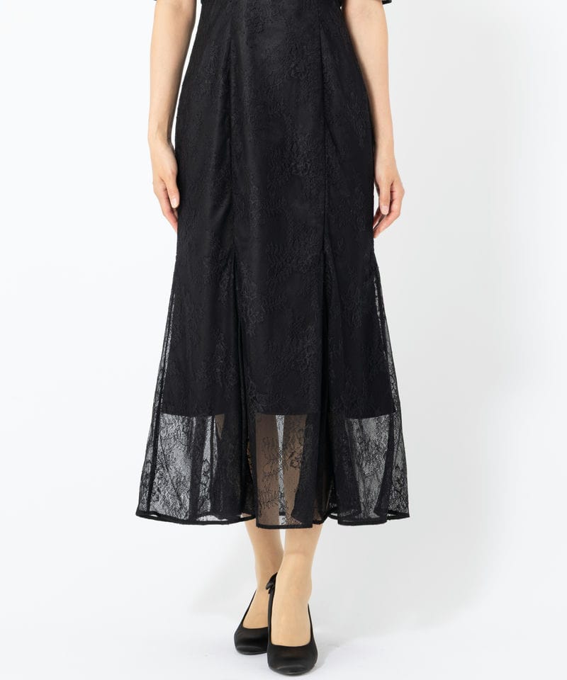 SNIDEL スナイデル シアーショルダーレースドレス ブラック系 | 結婚式