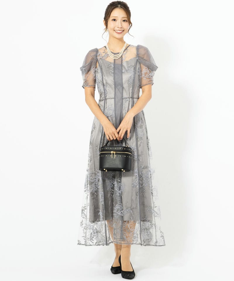 FRAY I.D フレイアイディー コードフラワーレースドレス グレー系