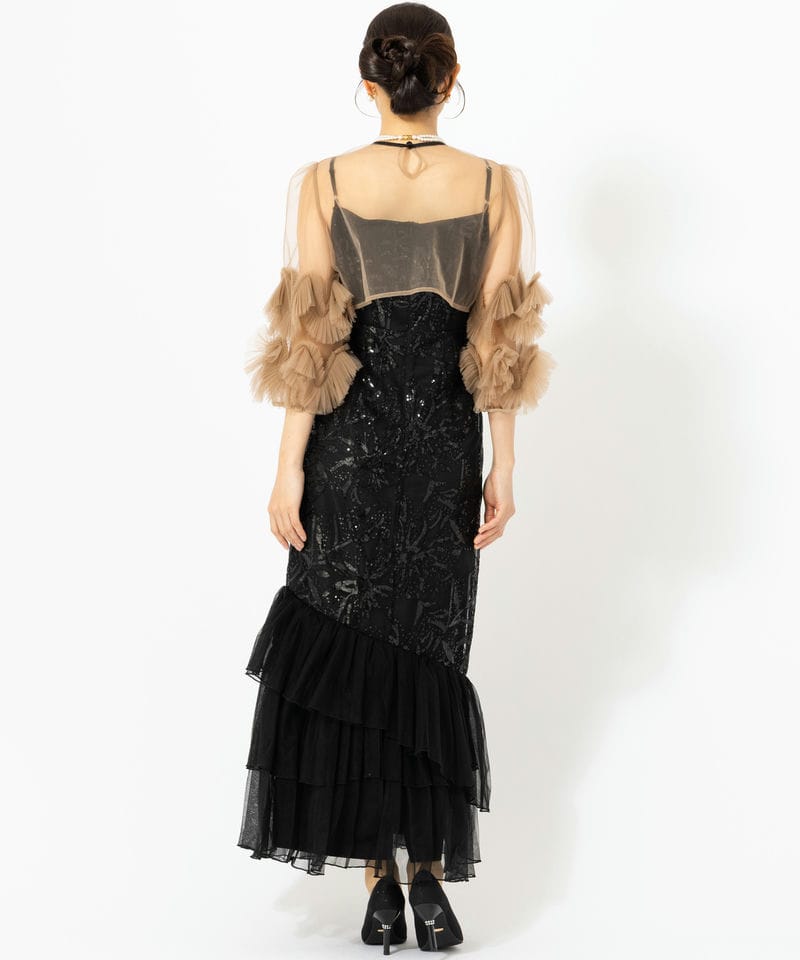 Leja レジャ フラワースパンコールチュールフリルスリーブIライン