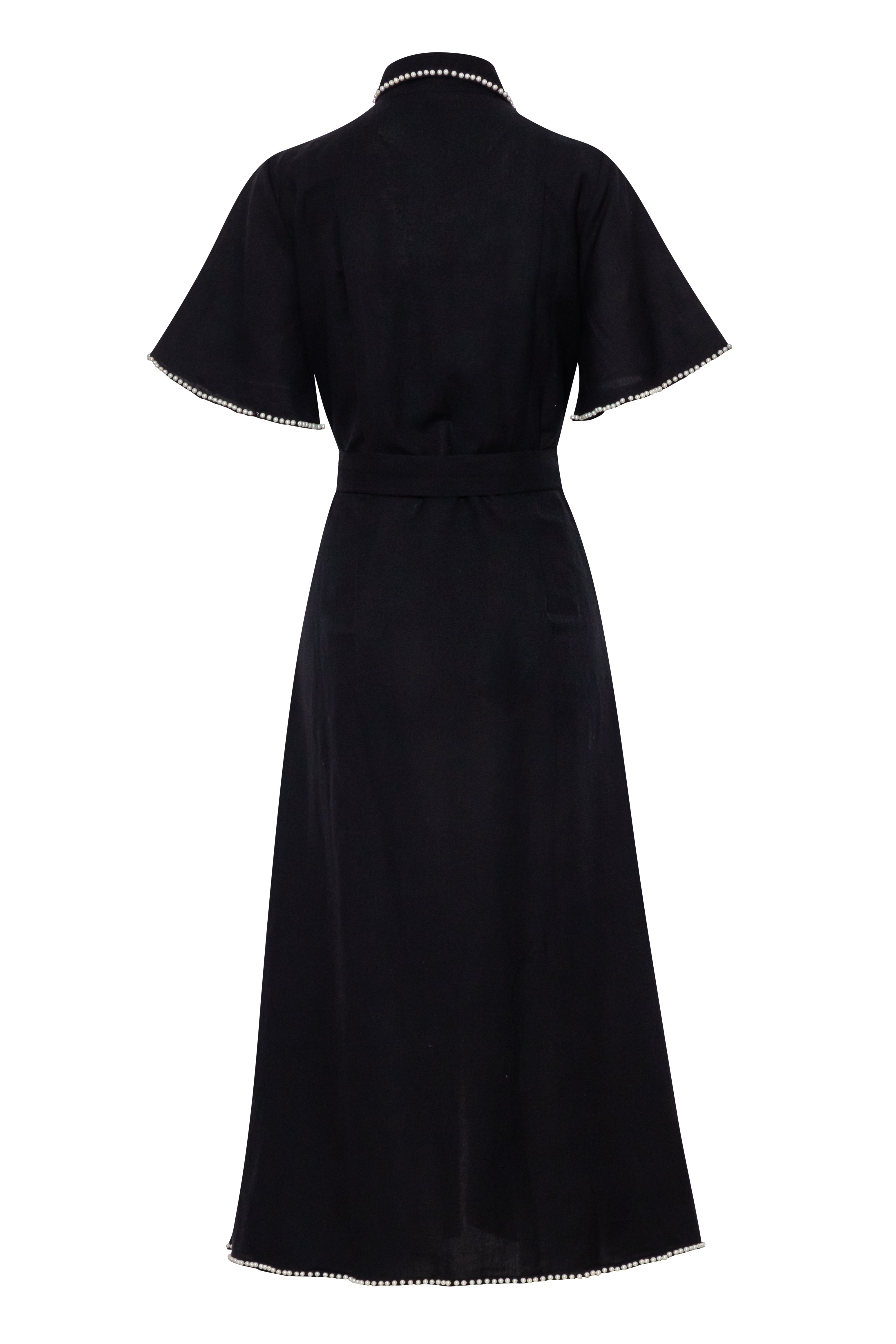 Cafe Au Lait Button Down Dress Sustainable Linene Pearl Embroidery