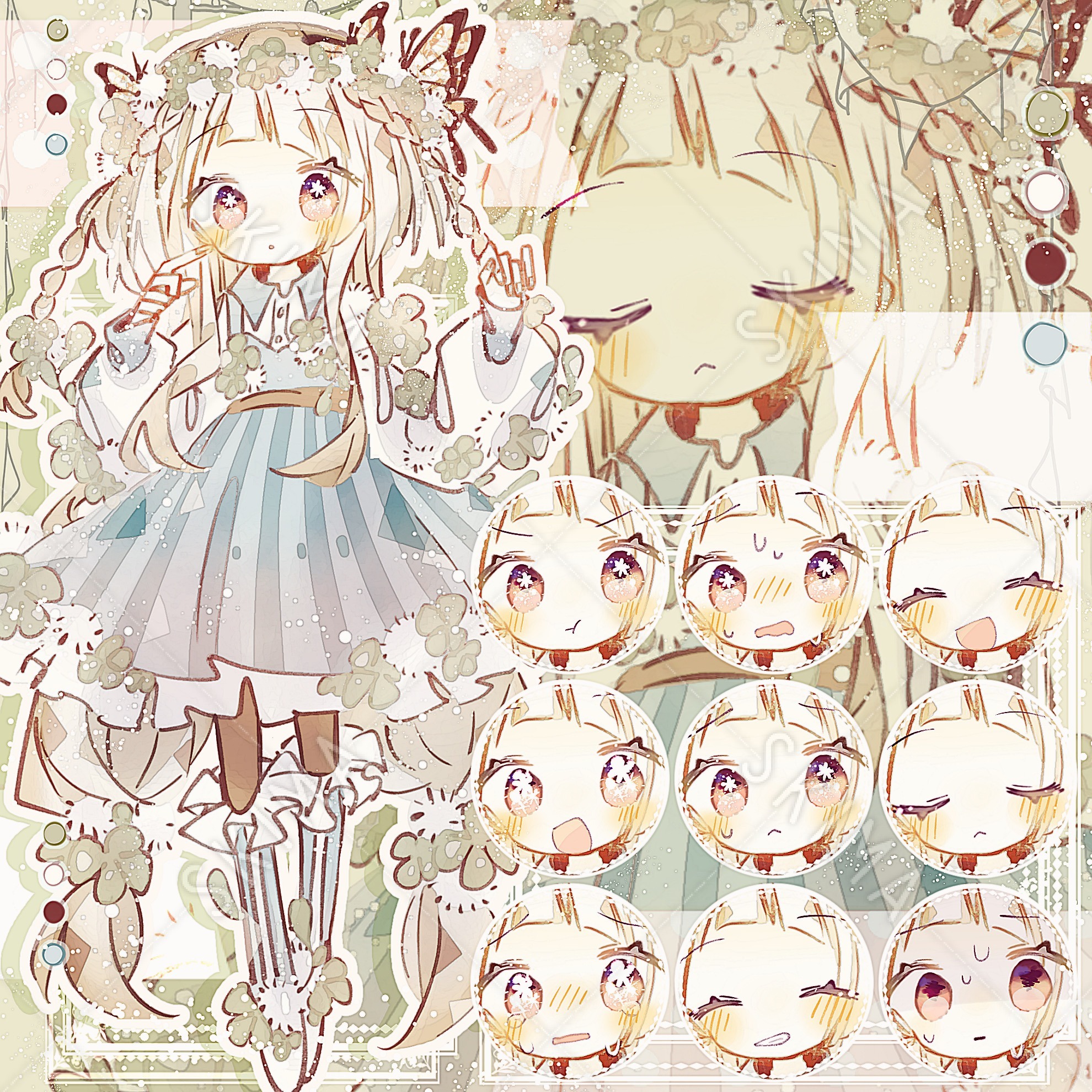 手描きイラスト シロツメクサ 女の子 水彩画 手描きイラスト