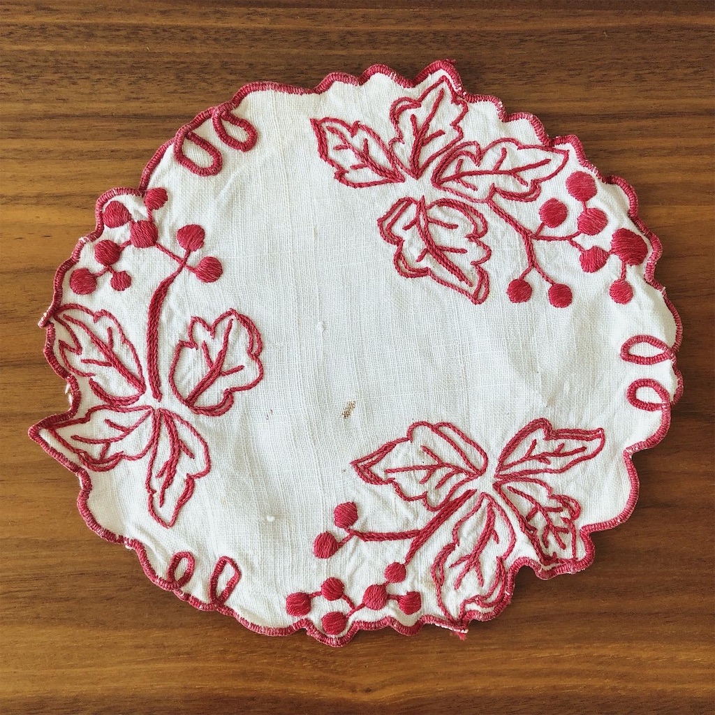 アンティークフランス 嵌込ニードルワーク 矢車菊＆アイレット刺繍