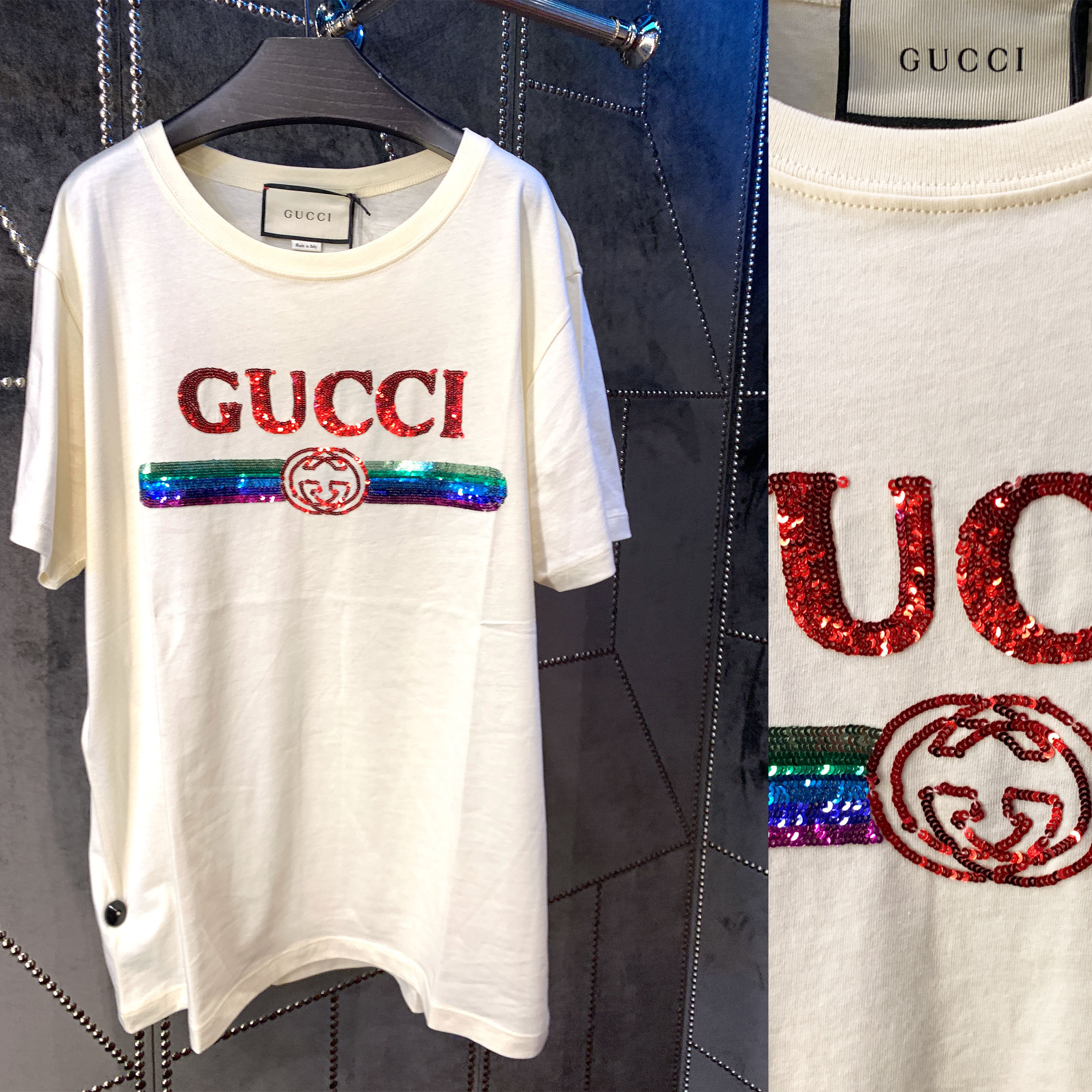 GUCCI 国内完売 スパンコール ロゴ Tシャツ S 在庫あり即発 (GUCCI/T