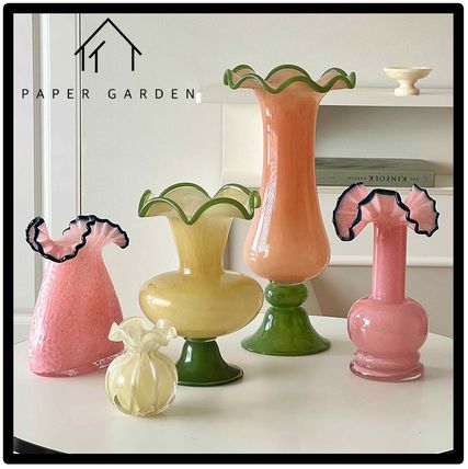 ユニーク な形状のガラス製 花瓶 花器 サンドアート ③ 3個セットです。