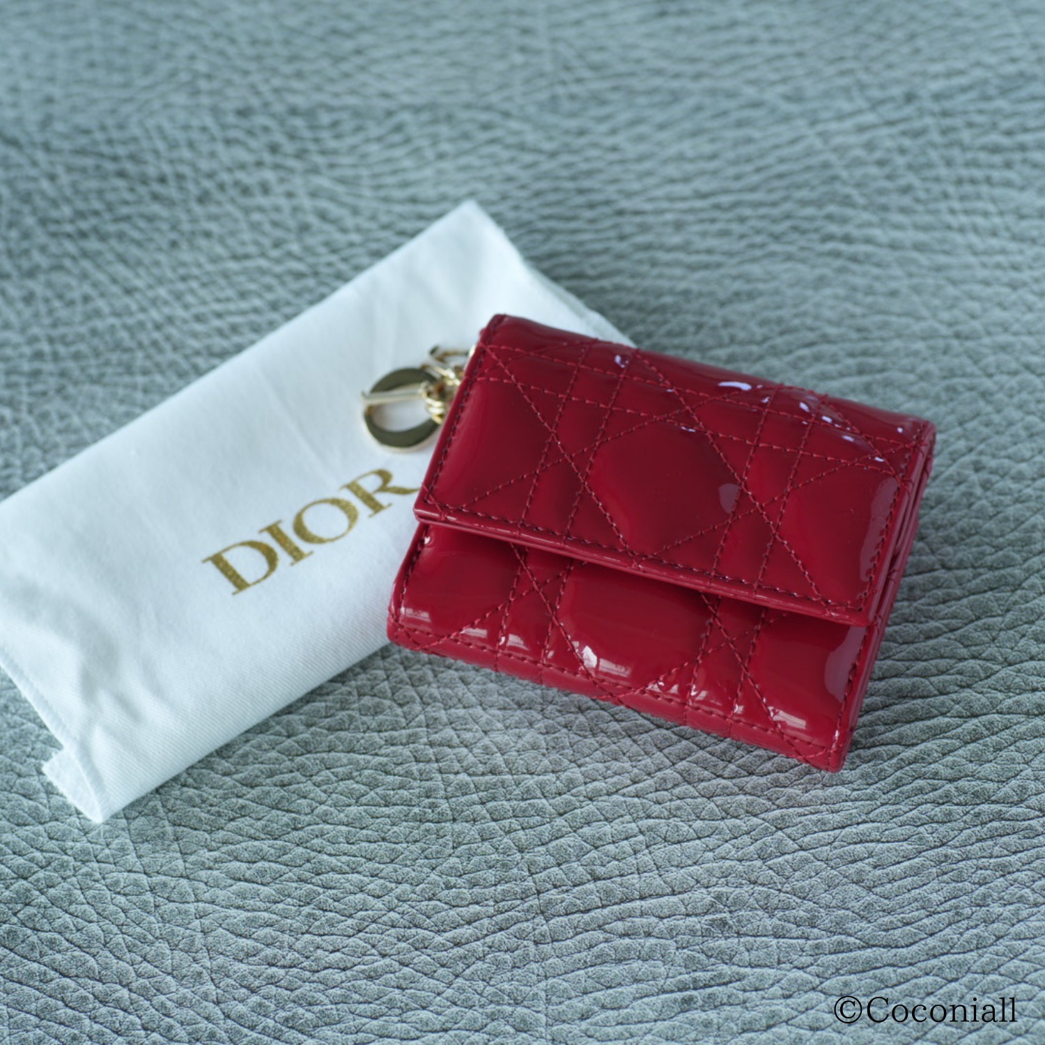 最終値下げ Dior ロータスウォレット カナージュ パテントカーフスキン