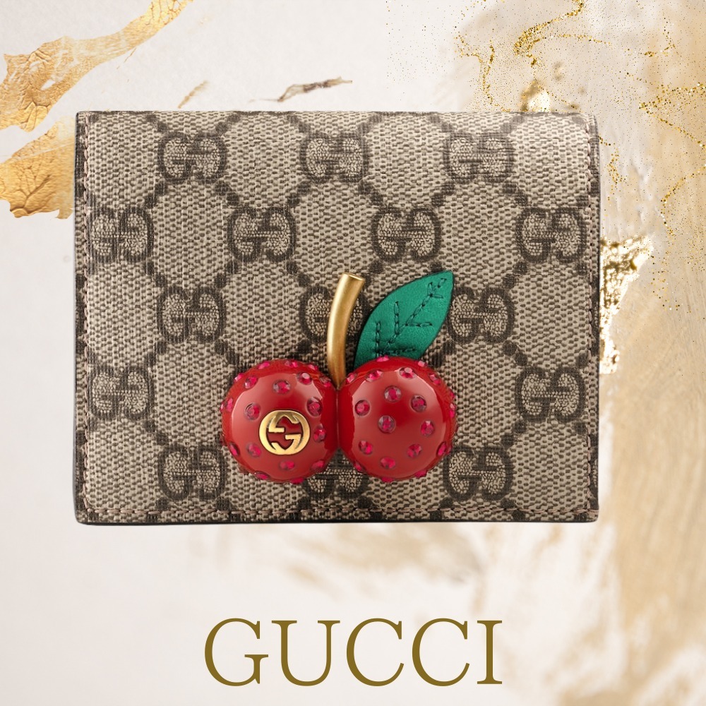 GUCCI 二つ折り財布 さくらんぼ グッチ 二つ折り財布 ストーン欠けなし