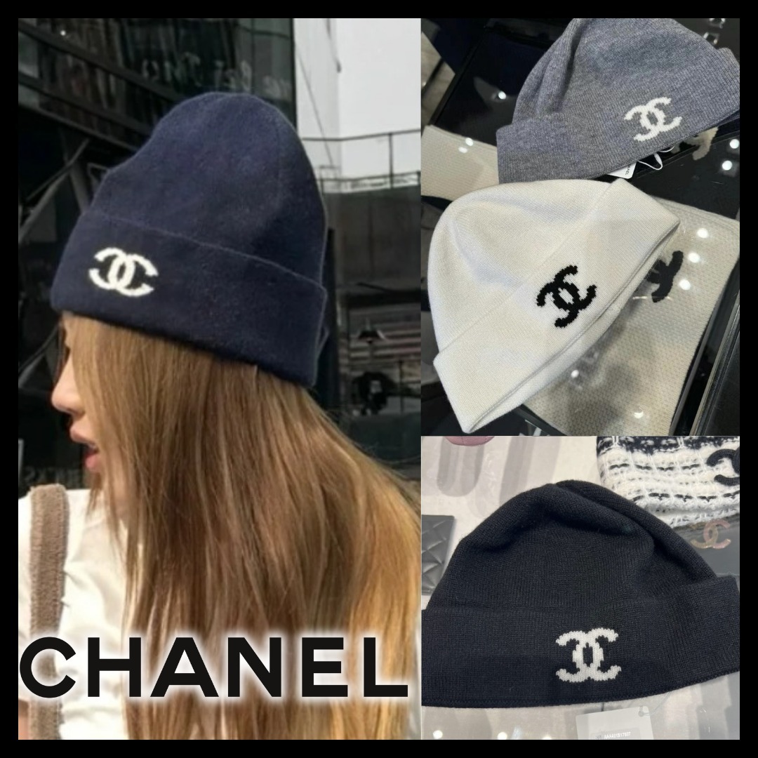 おはぎ様〜専用〜【CHANEL】ニット帽 CCロゴ付き おはぎ様〜専用