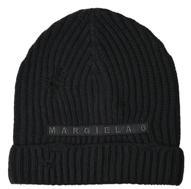 新品☆大人もOK！MM6 ニット帽 黒 ロゴ入り 国内発送【MM6 Maison