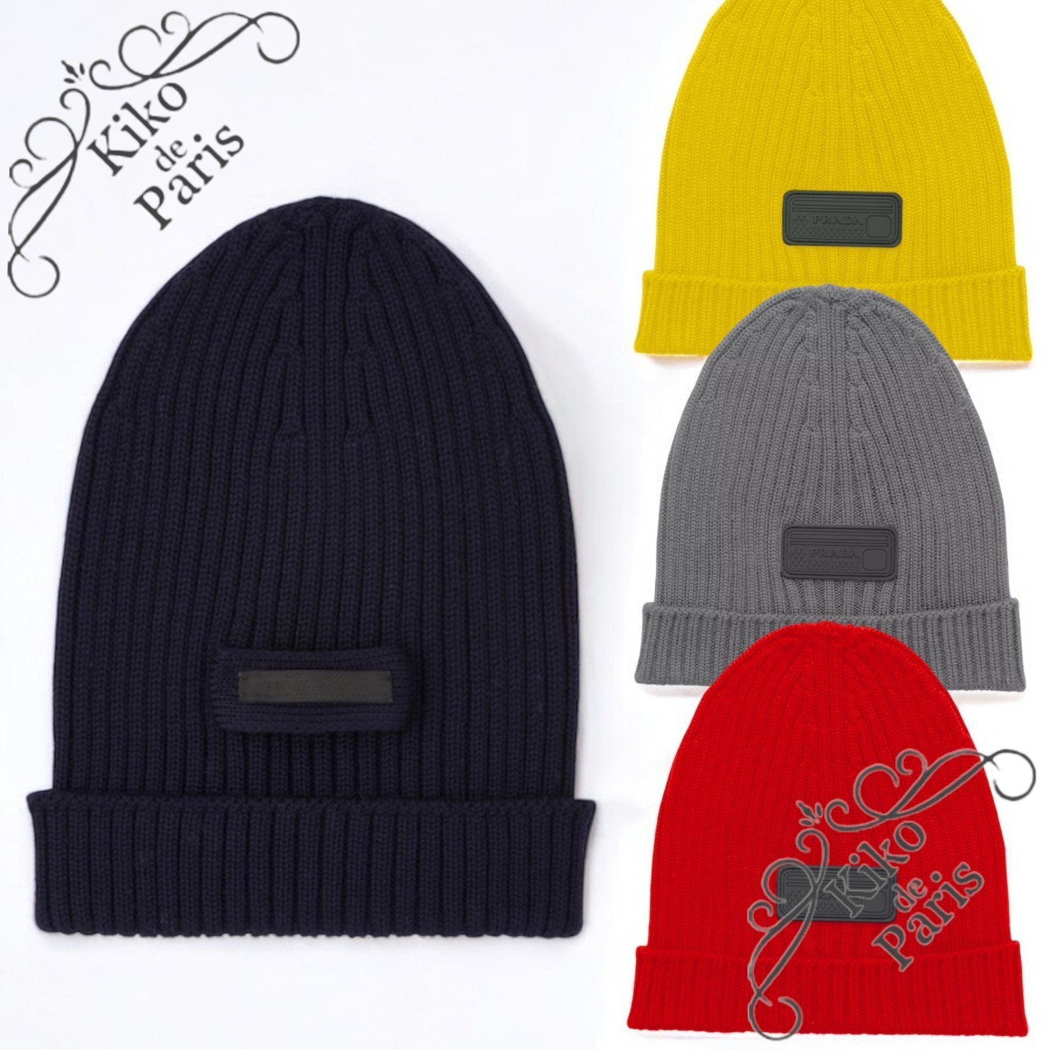 人気】PRADA ニット帽 ロゴ ブラック 三角 プレート PRADA プラダ