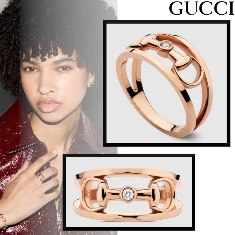 25新作 GUCCI 18K ホースビット ワイド ダイヤモンド リング (GUCCI