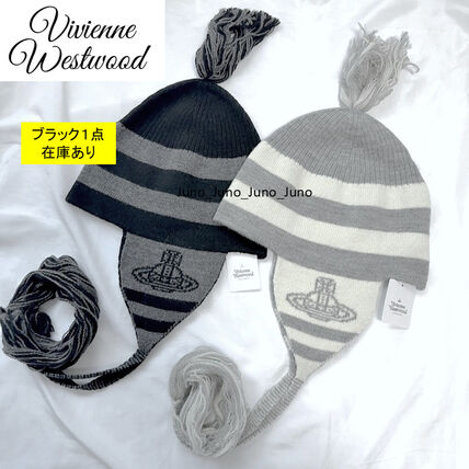 ヴィヴィアンウエストウッド ニット帽と手袋のセット ネイビーとグレー