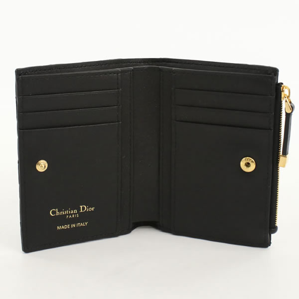 dior 折りたたみ財布 Christian Dior 二つ折り財布 ブラック⁄ブラウン
