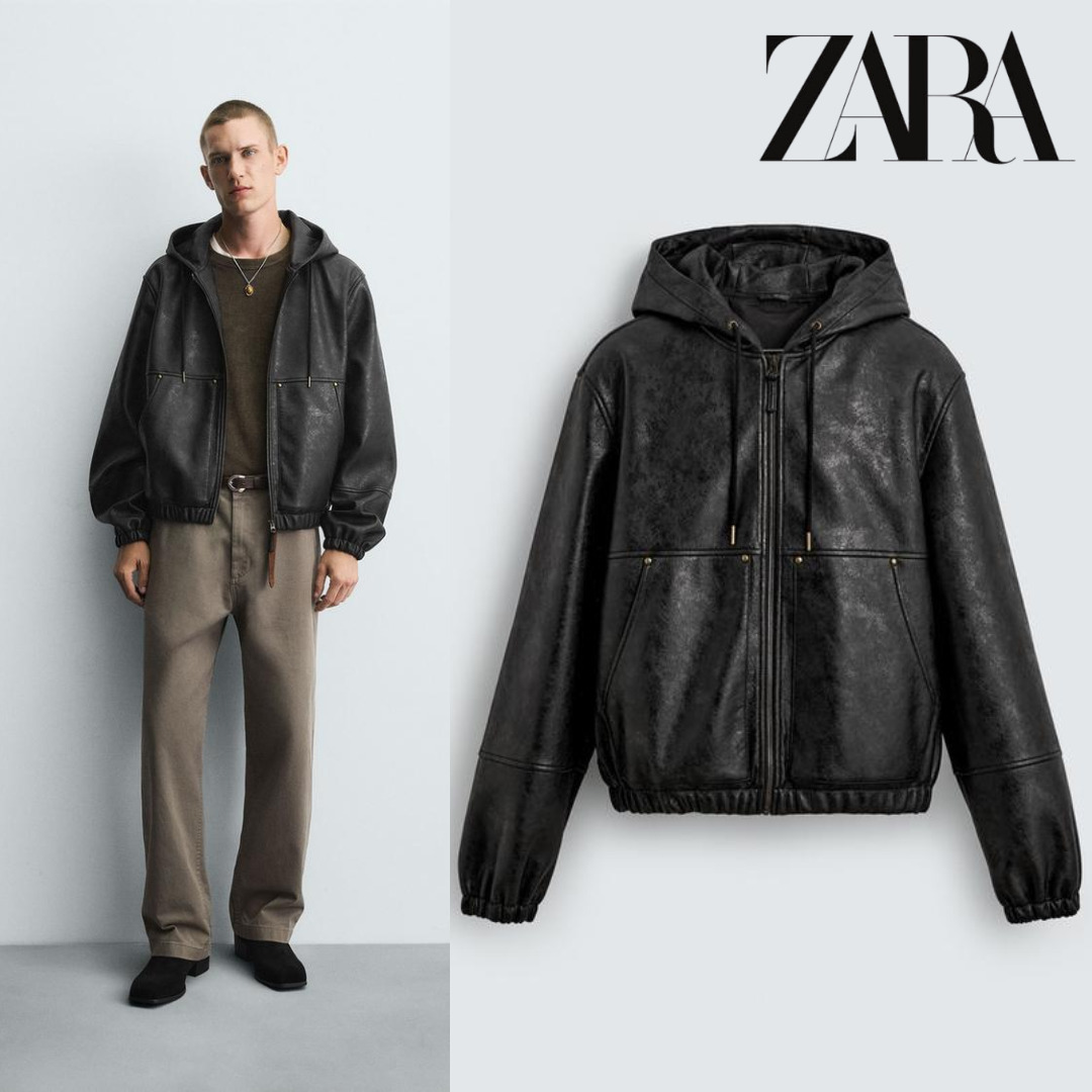 ZARA］フェイクレザー フーデッド ジャケット (ZARA/レザージャケット