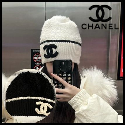 CHANEL ニット帽 黒/白 フリーサイズ CHANEL ニット帽 黒/白