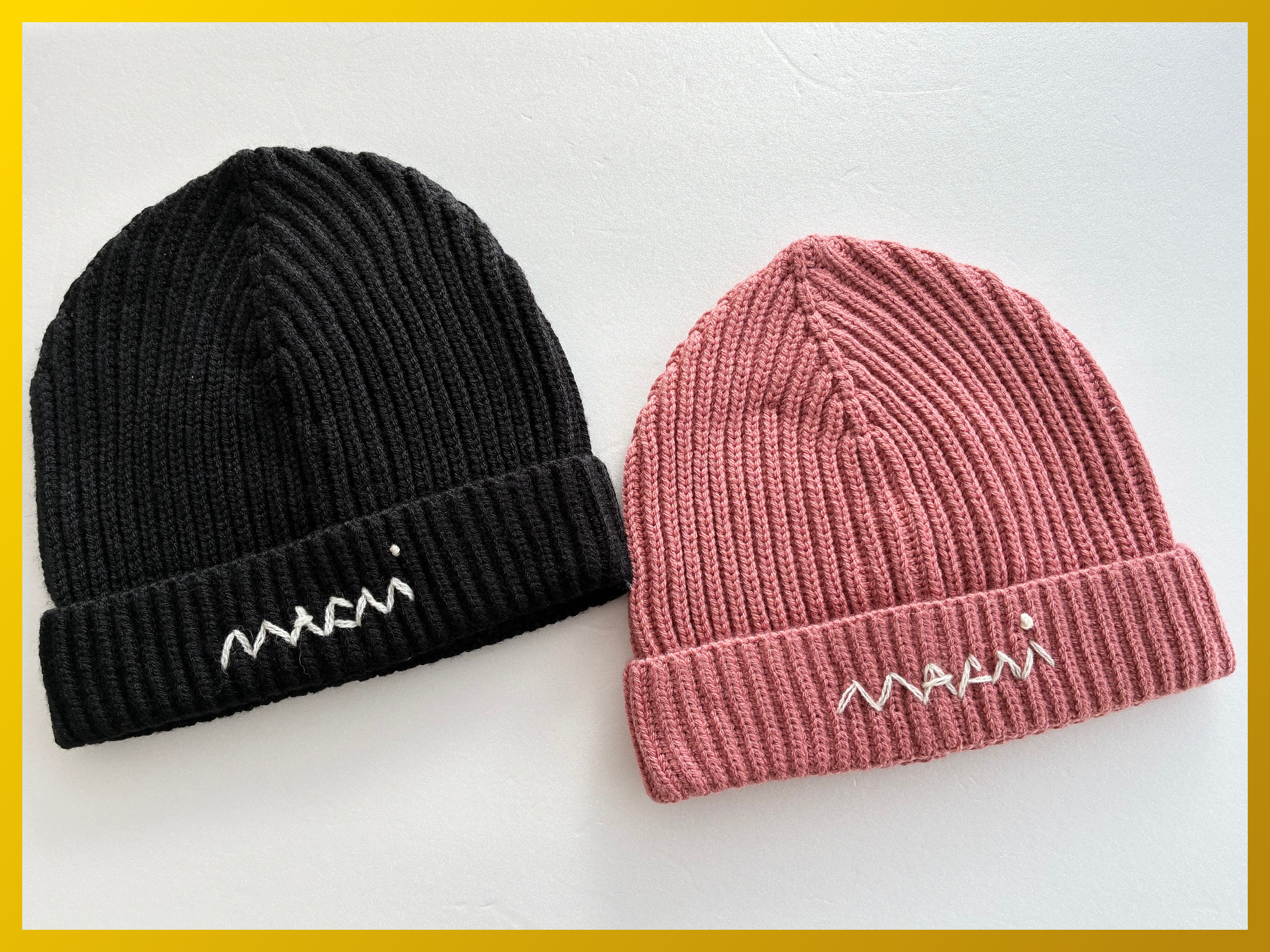 大人もOK! Marni マルニ 刺繍ロゴ リブ ニット帽 ニットキャップ