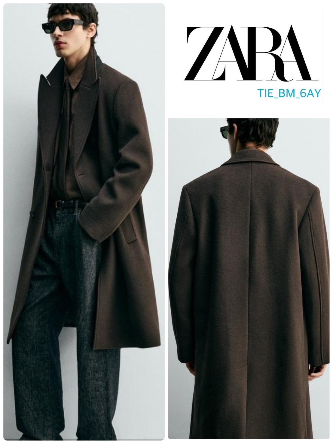 ZARA ウールダブルブレストコート ブラウン 上品エレガント 新作 (ZARA