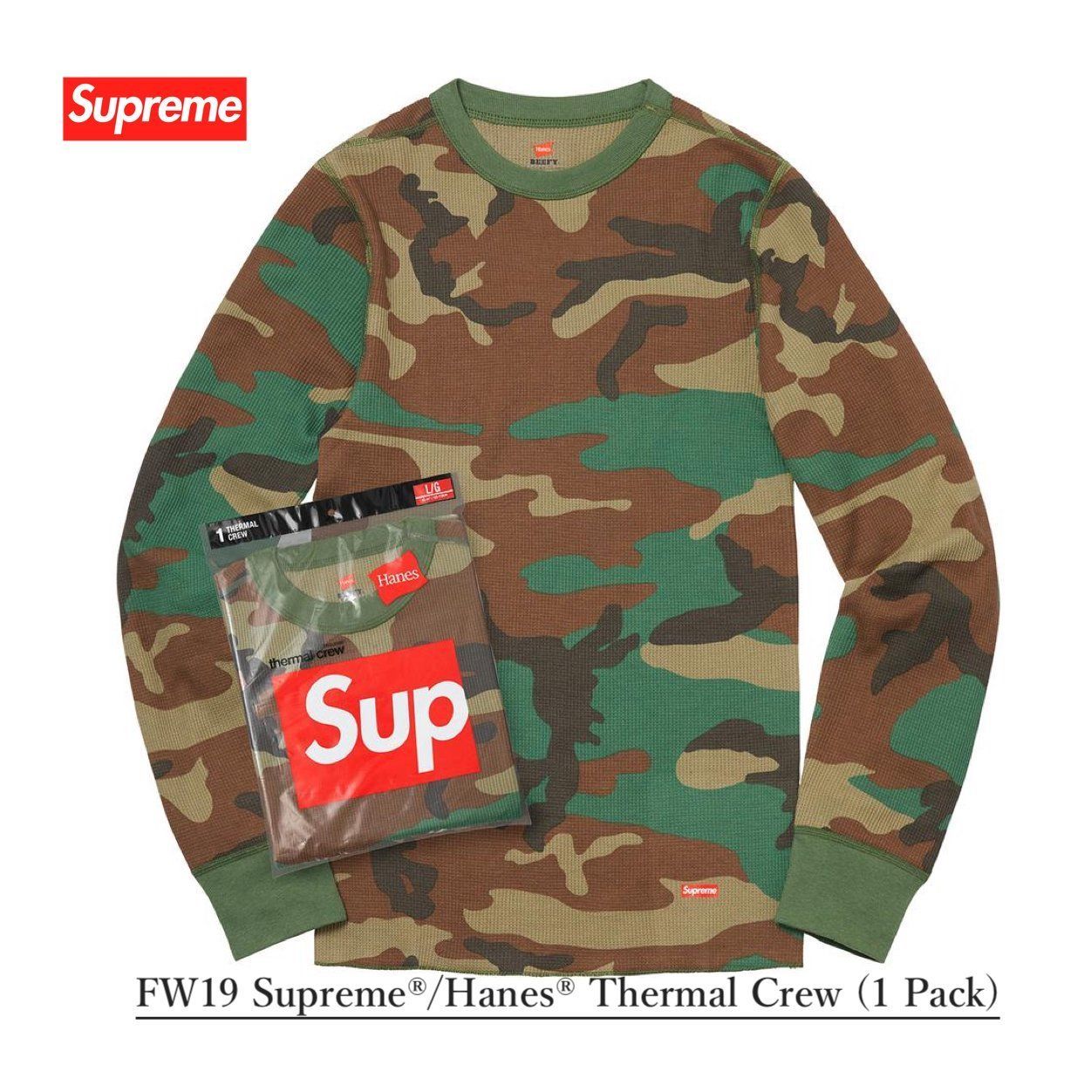 FW19 Supreme Hanes Thermal Crew 1Pack シュプリーム サーマル