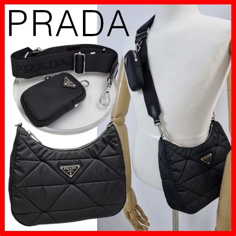 PRADA 黒 ナイロン キルティング ショルダーバッグ