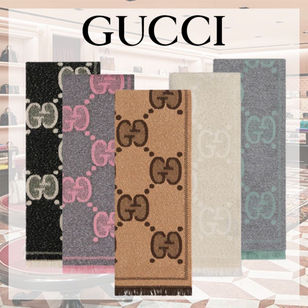 GUCCI GGウール ラメ ジャカード スカーフ マフラー