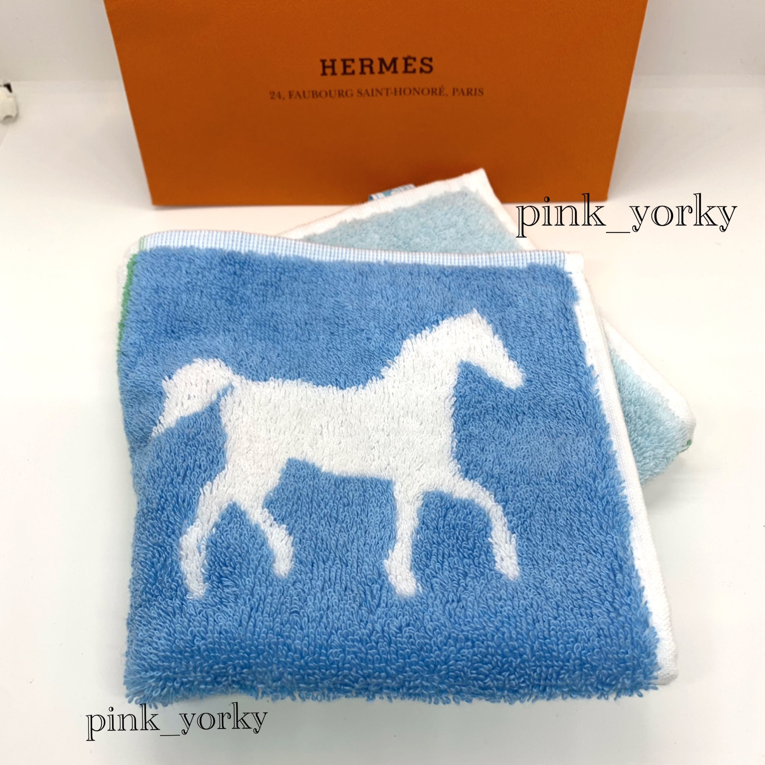 HERMES 馬刺繍 タオルハンカチ 約25cm