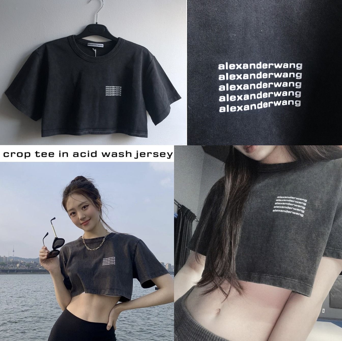 alexanderweang】クロップド Tシャツ アシッドウォッシュ ロゴ