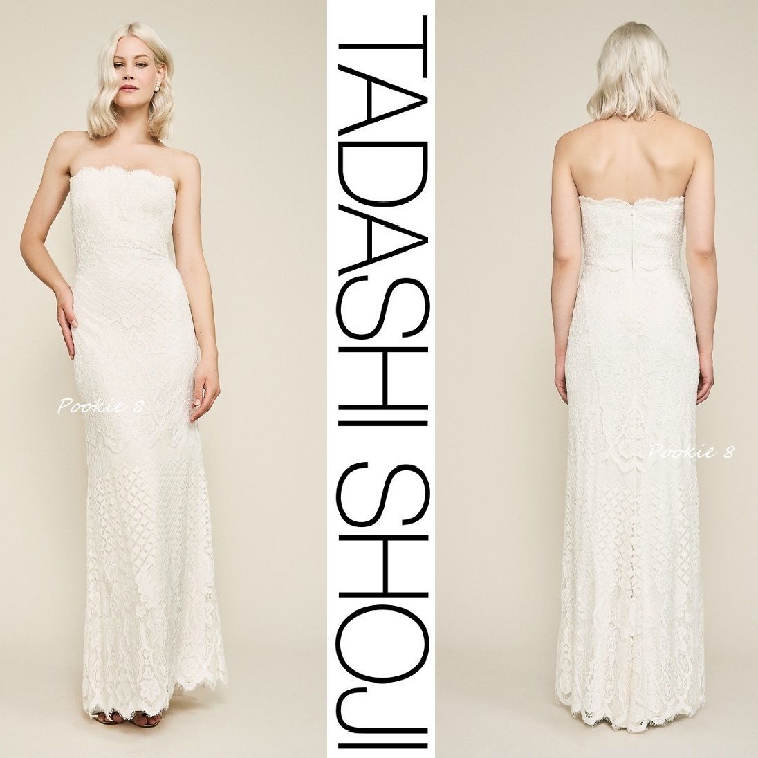 Tadashi Shoji 白と黒のレース、チューブトップマキシドレス Tadashi